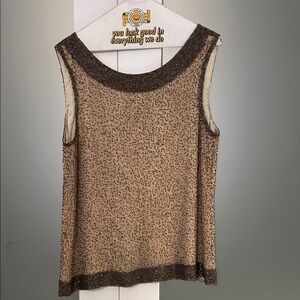 Parker Brand Vintage Champagne and Grey Beaded Sleeveless Tank with Button Back